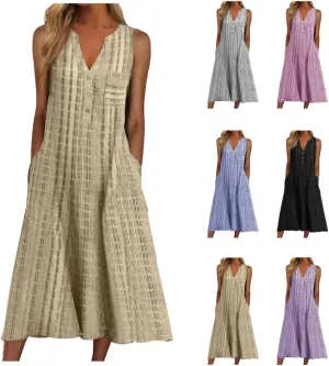 TARIENDY Womens Casual Sundress Trendy 2025 Summer Dress Sleeveless Beach Outfits V Neck Button Down Dress with Pockets