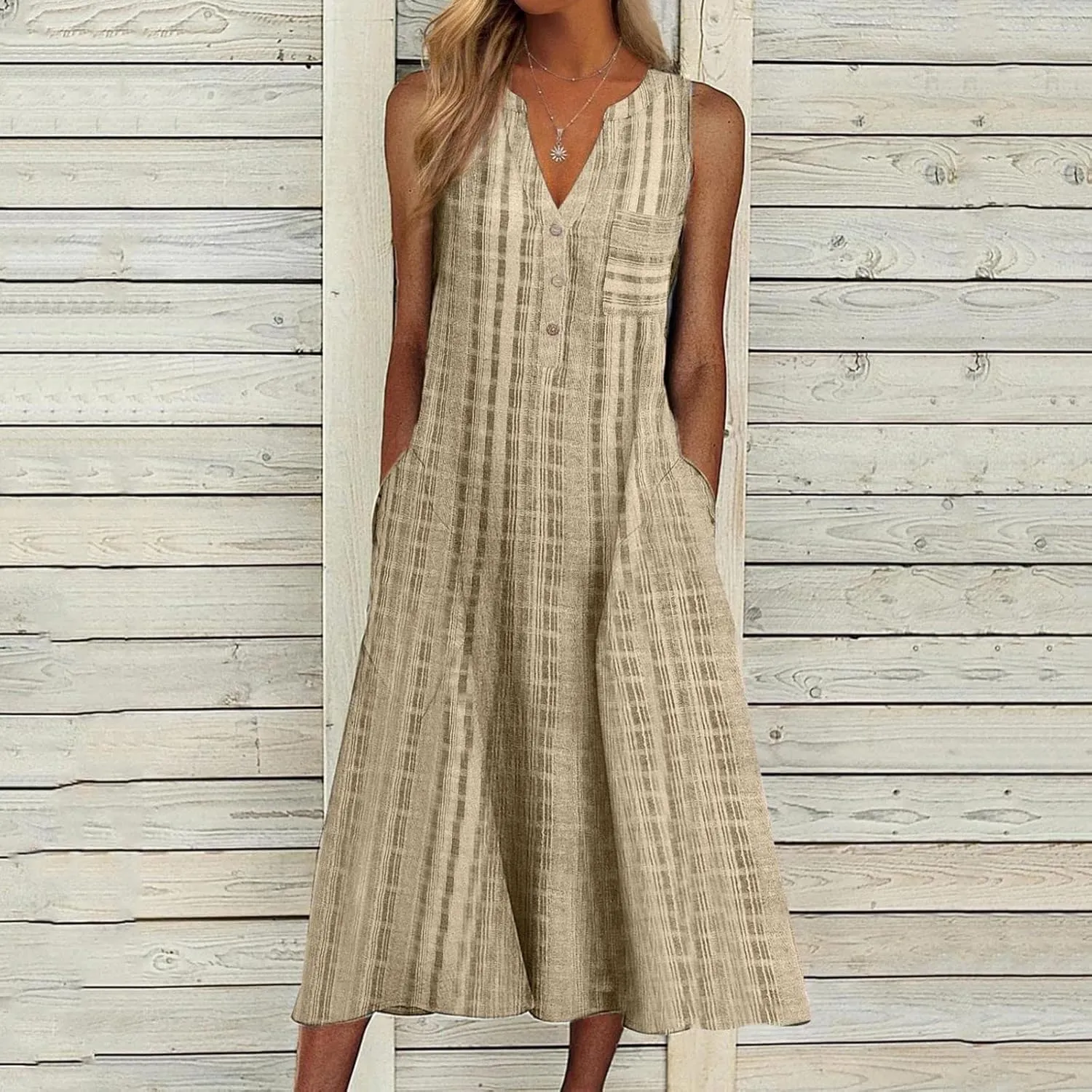 TARIENDY Womens Casual Sundress Trendy 2025 Summer Dress Sleeveless Beach Outfits V Neck Button Down Dress with Pockets