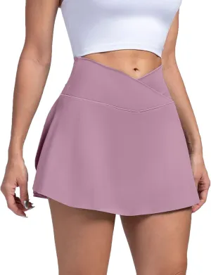Tennis Skirts for Women with Shorts Cross Elastic High Waisted Tummy Control Golf Skirt Workout Skorts with Pockets