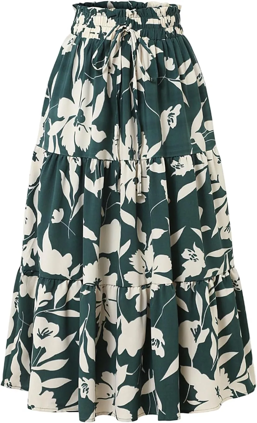 Tiered Maxi Skirts for Women Comfy Ruffle Hem Flowy Swing Elastic High Waisted Long Skorts Summer Cover Ups
