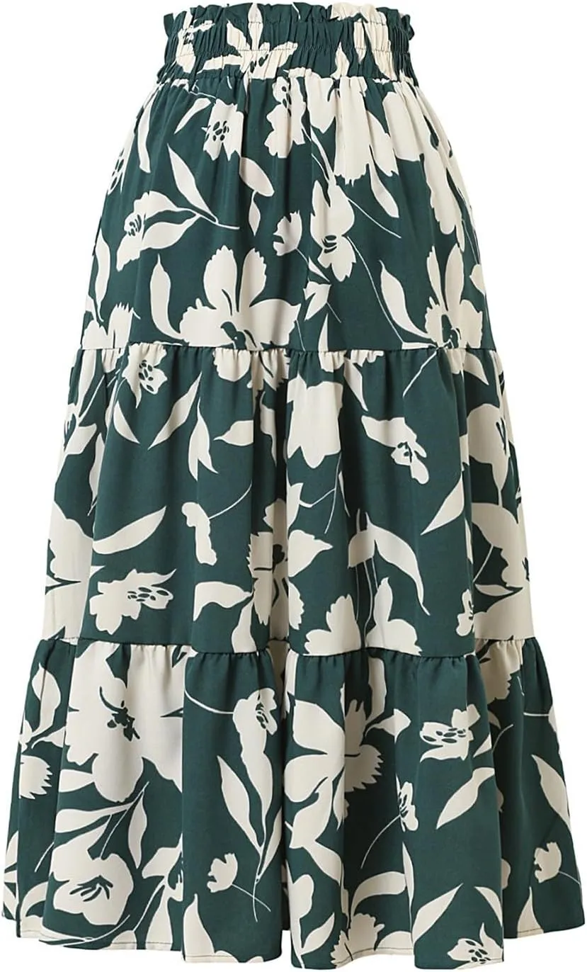 Tiered Maxi Skirts for Women Comfy Ruffle Hem Flowy Swing Elastic High Waisted Long Skorts Summer Cover Ups