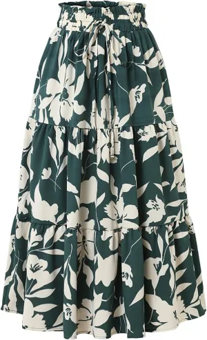 Tiered Maxi Skirts for Women Comfy Ruffle Hem Flowy Swing Elastic High Waisted Long Skorts Summer Cover Ups