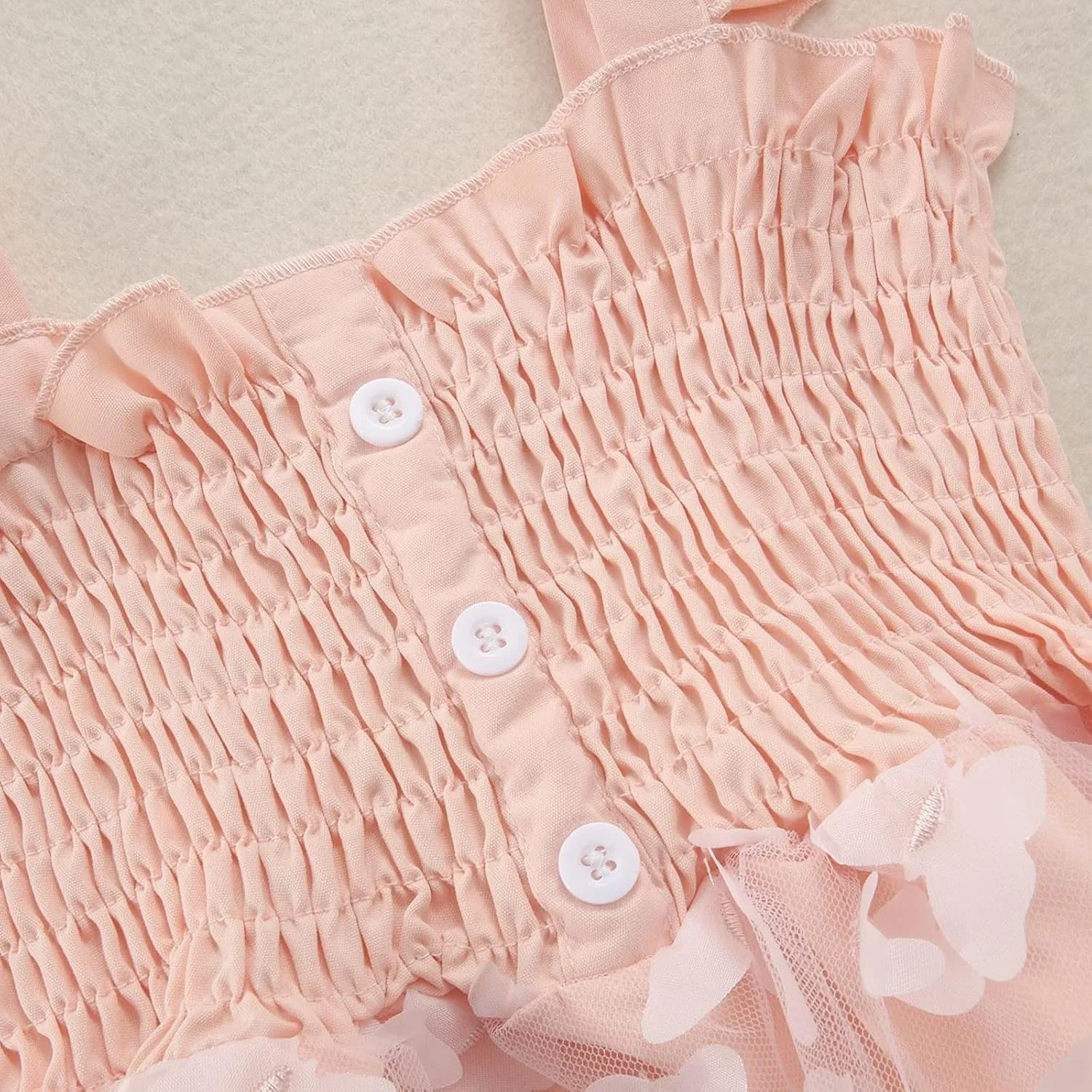 Toddler Girls Tulle Dress Kids 3D Butterfly Applique Ruffle Straps Smocked Button A-Line Summer Dresses 1-5 Years