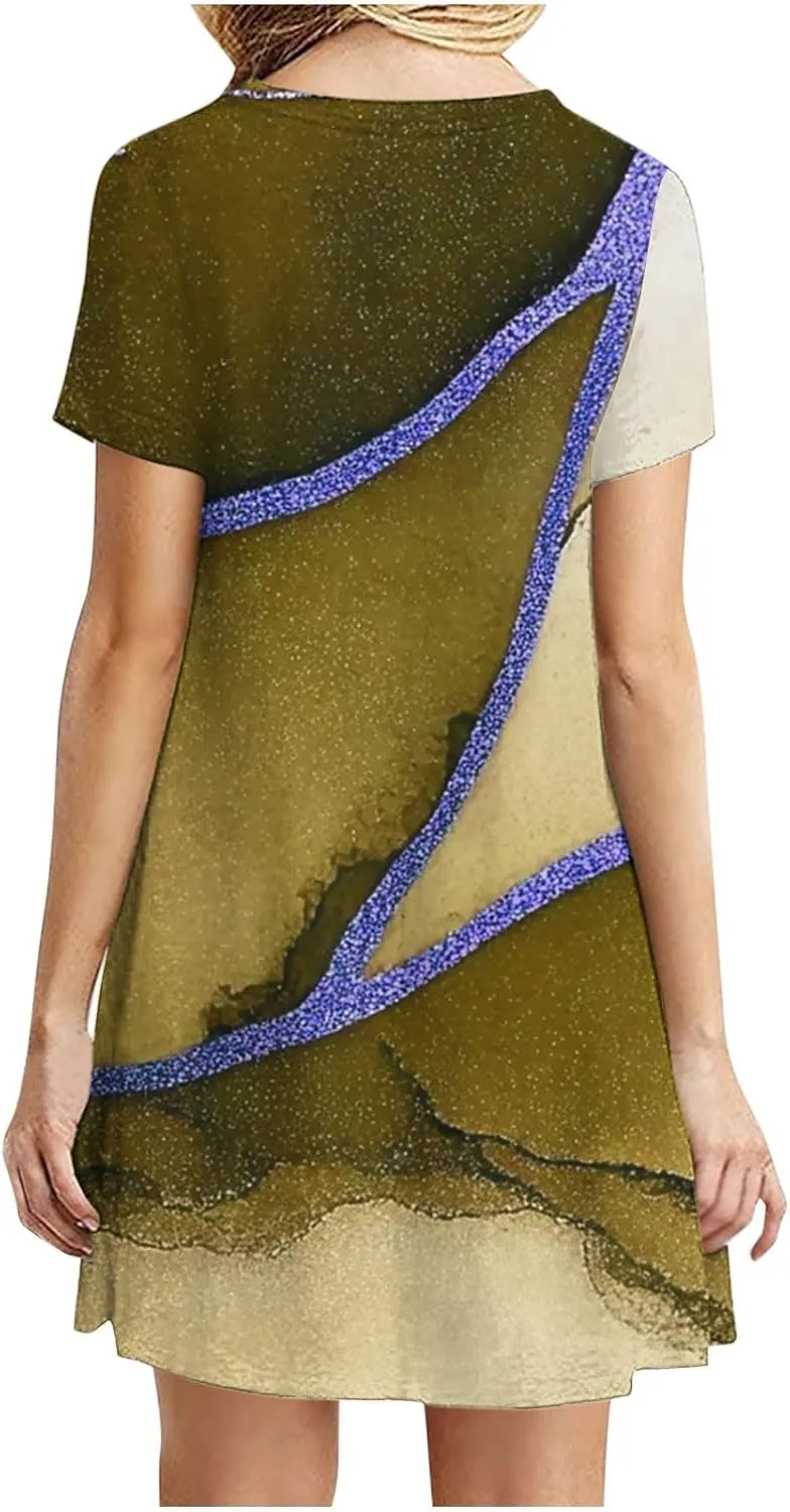 Tshirt Dress Women Crewneck Short Sleeve Summer Dresses Floral Print Swing Dress 2025 Casual Beach Sundresses