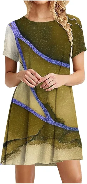 Tshirt Dress Women Crewneck Short Sleeve Summer Dresses Floral Print Swing Dress 2025 Casual Beach Sundresses