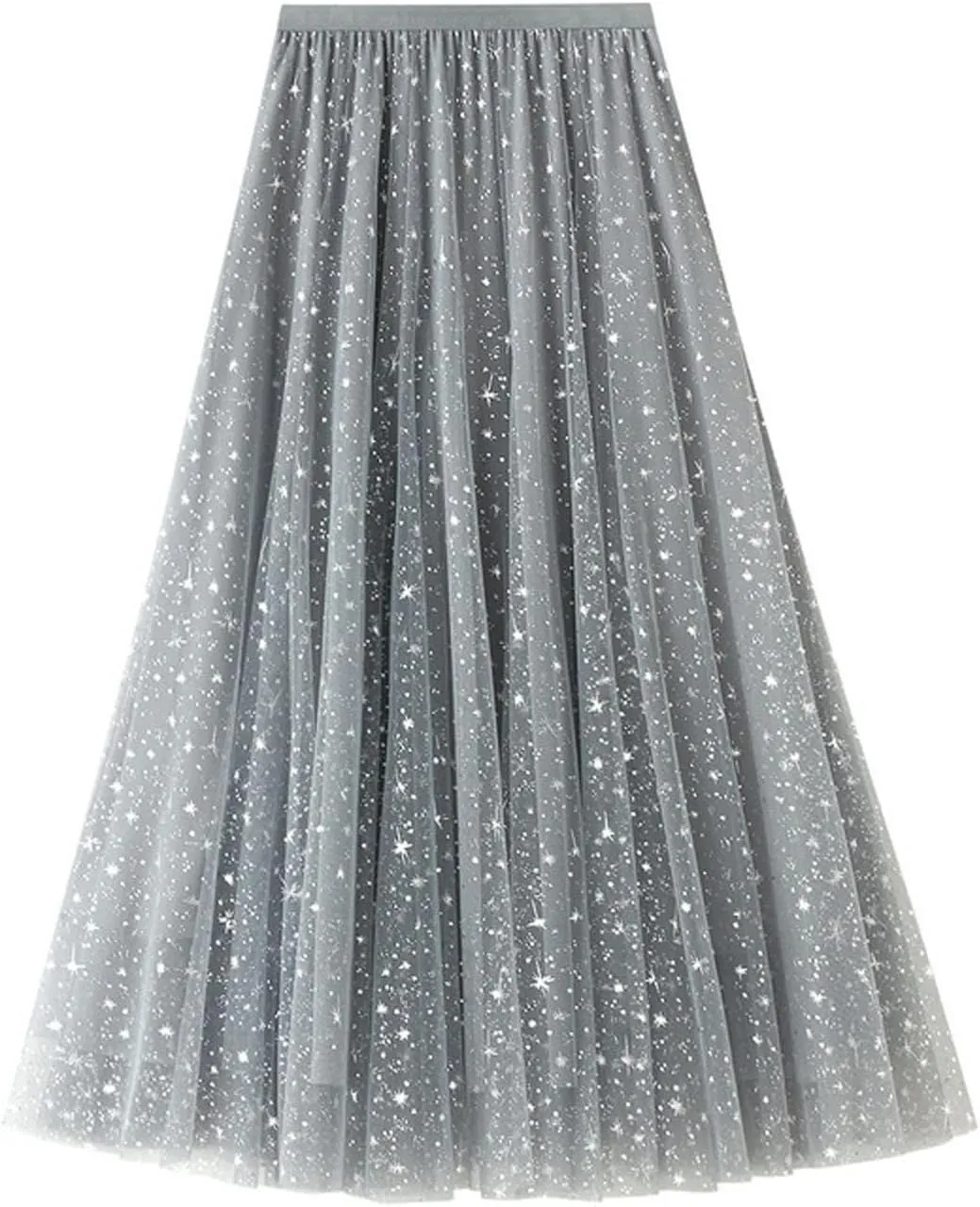 tuduoms Long Tulle Skirt Womens Sequin Glitter Party Skirt Pleated Aline Layered Tutu Skirt Mesh Flowy Midi Maxi Skirt Dress