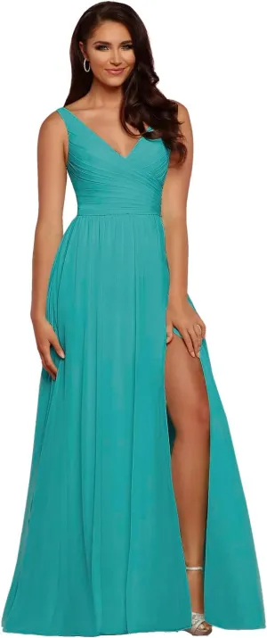 V-Neck Bridesmaid Dress Long with Slit Chiffon A-line Pleated Formal Dresses for Women WD1932P