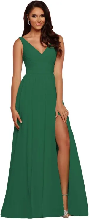 V-Neck Bridesmaid Dress Long with Slit Chiffon A-line Pleated Formal Dresses for Women WD1932P