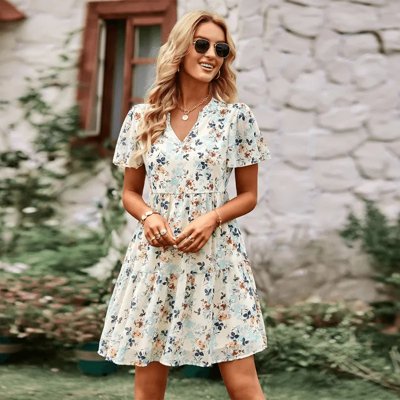 V-Neck Printed Countryside Fashion Dress