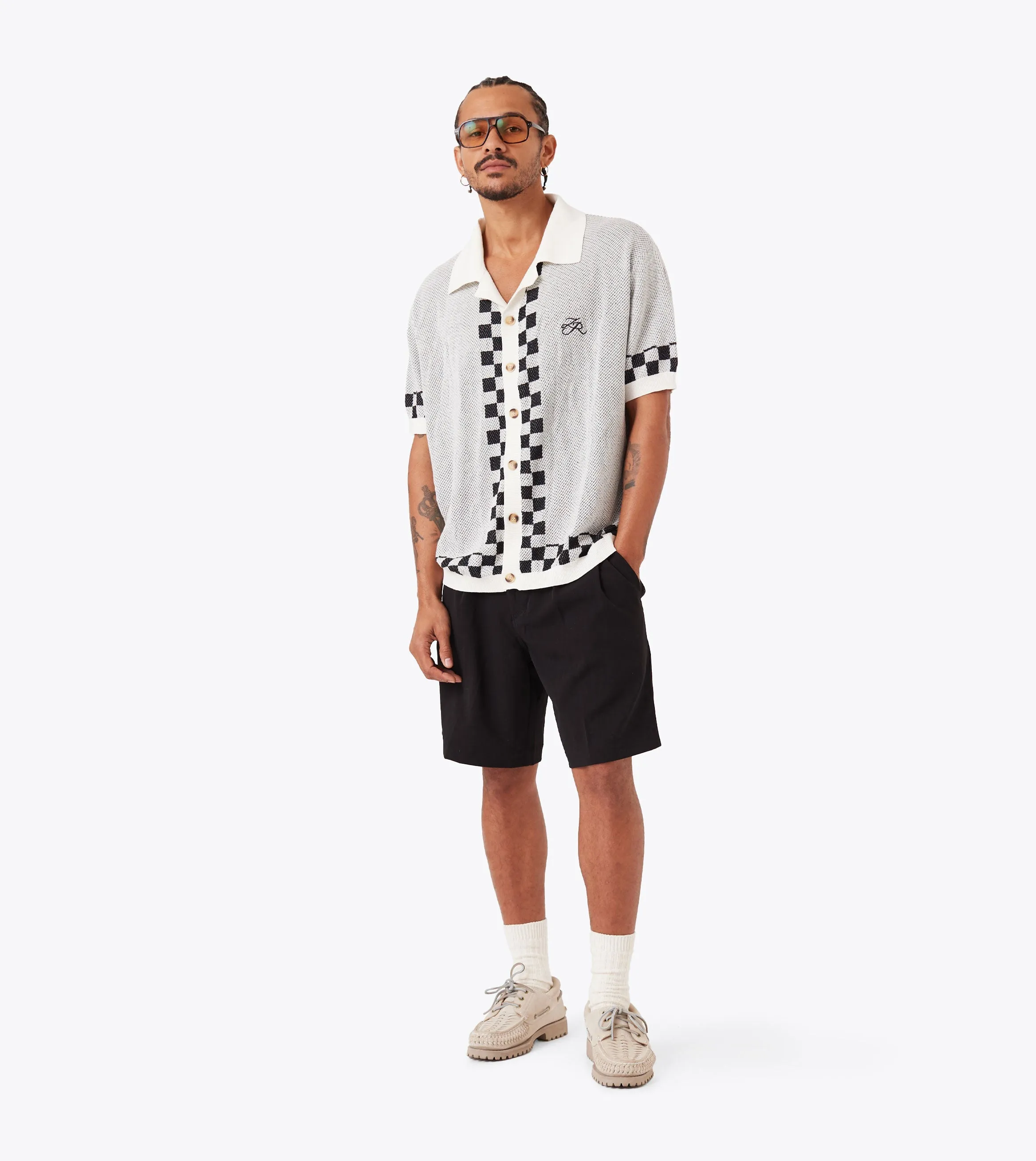Victory Lap Knit Shirt Vintage White/Black