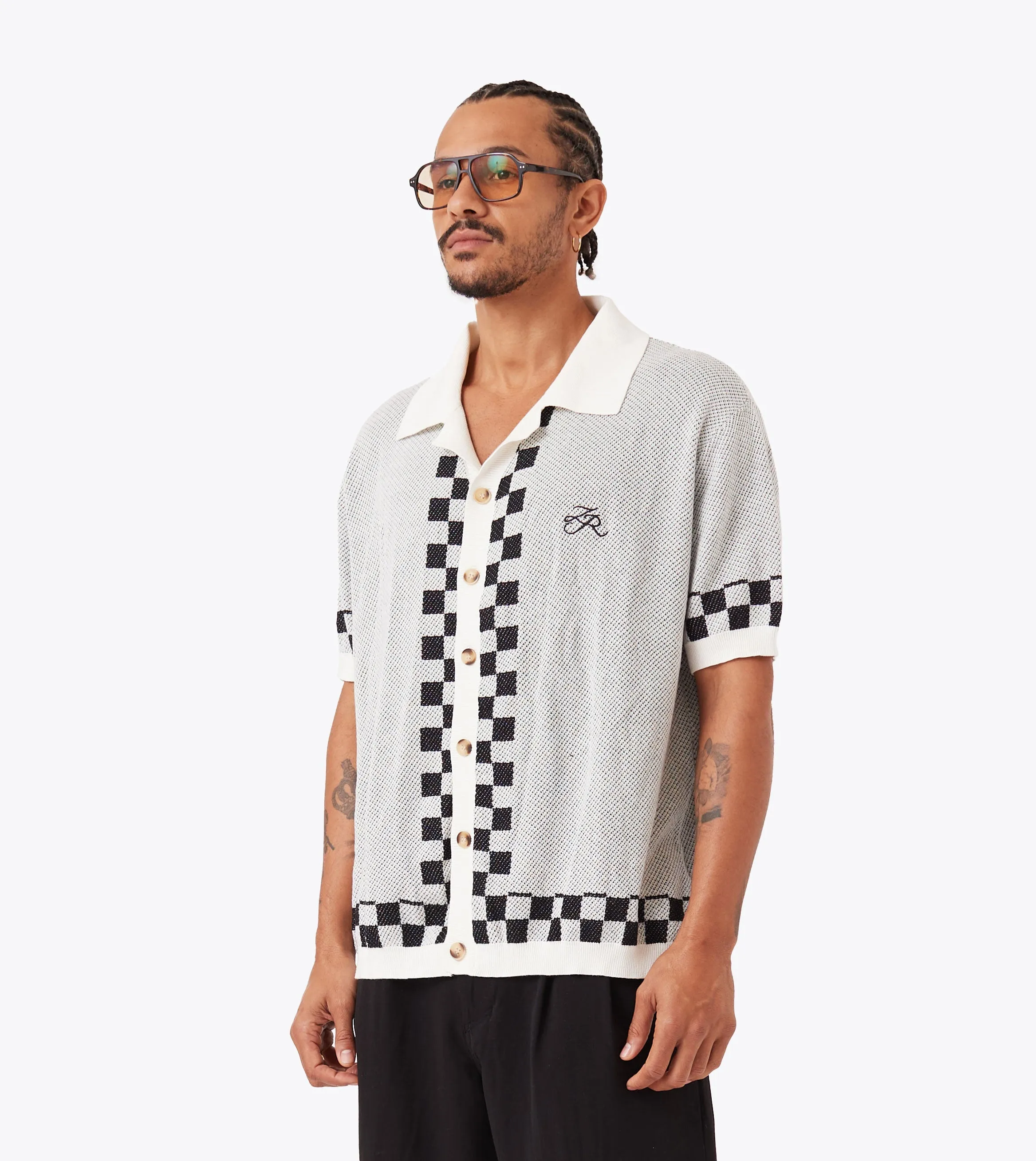 Victory Lap Knit Shirt Vintage White/Black