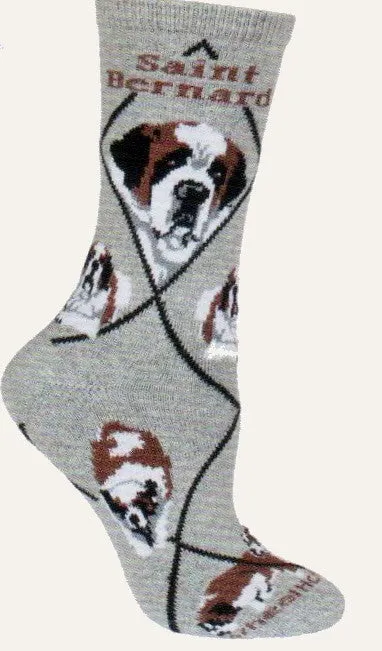 Wheel House Designs Saint Bernard On Grey Novelty Sock