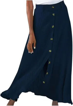 Women Casual Beach Skirts Front Button Flowy Boho Summer Skirt Lightweight High Waist A Line Maxi Skirt Half Dress