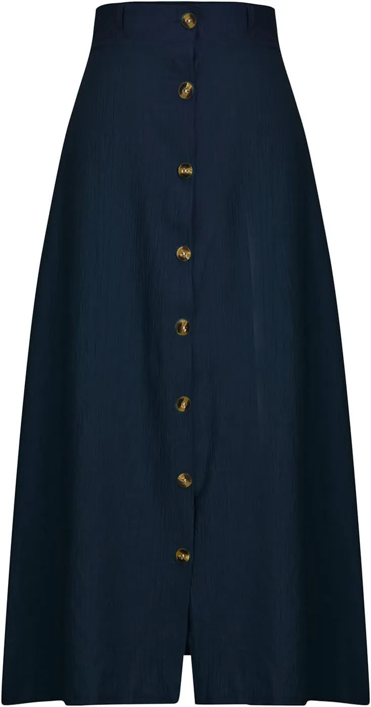 Women Casual Beach Skirts Front Button Flowy Boho Summer Skirt Lightweight High Waist A Line Maxi Skirt Half Dress