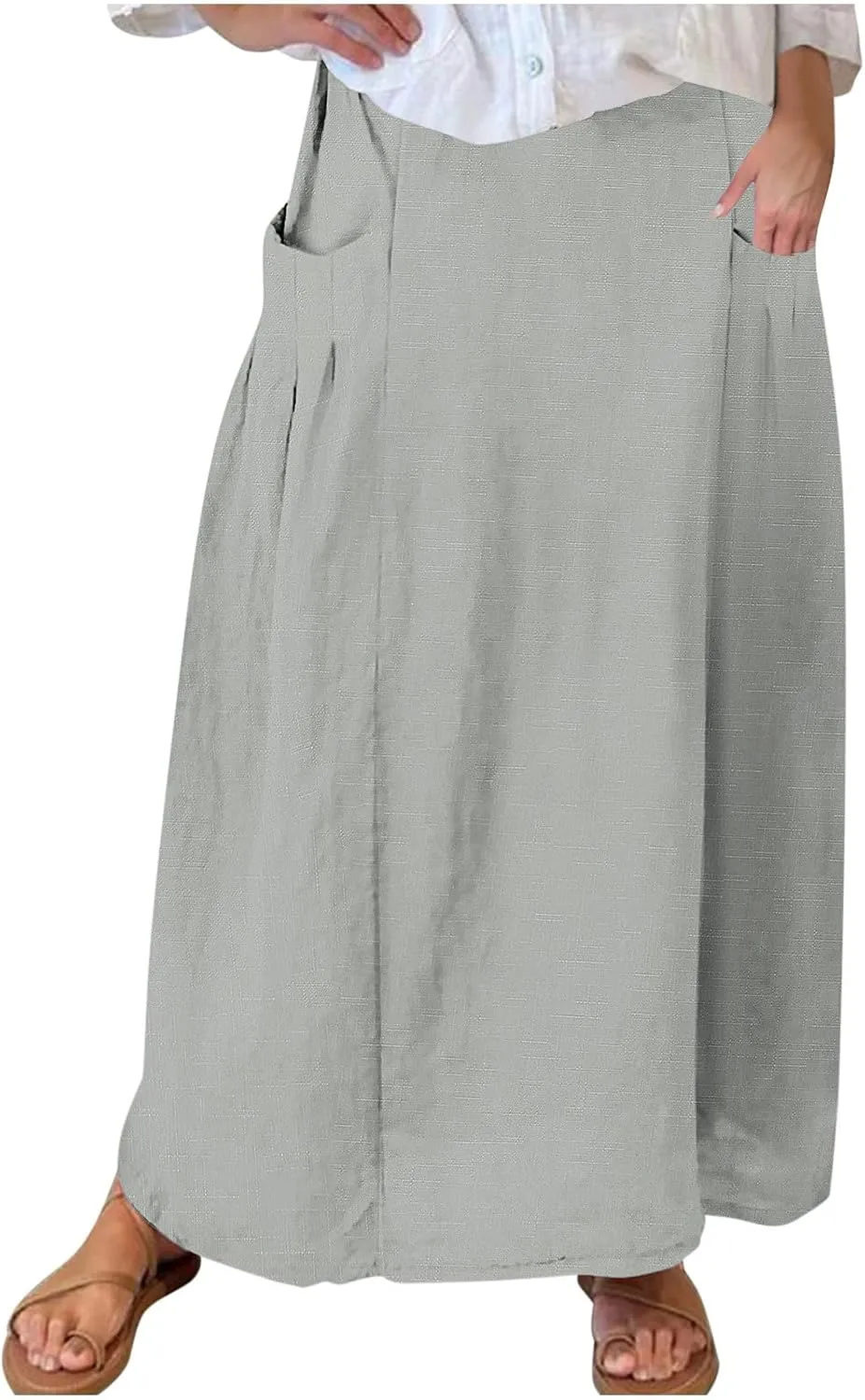 Women Casual Skirts with Pockets Plus Size Maxi Skirts High Waist Pleated Skirt Long A-Line Skirts Flowy Travel Skirt
