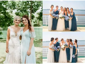 Women Chiffon Long Bridesmaid Dresses Ruffle Sleeve Slit Formal Evening Party Gown with Pocket TB95