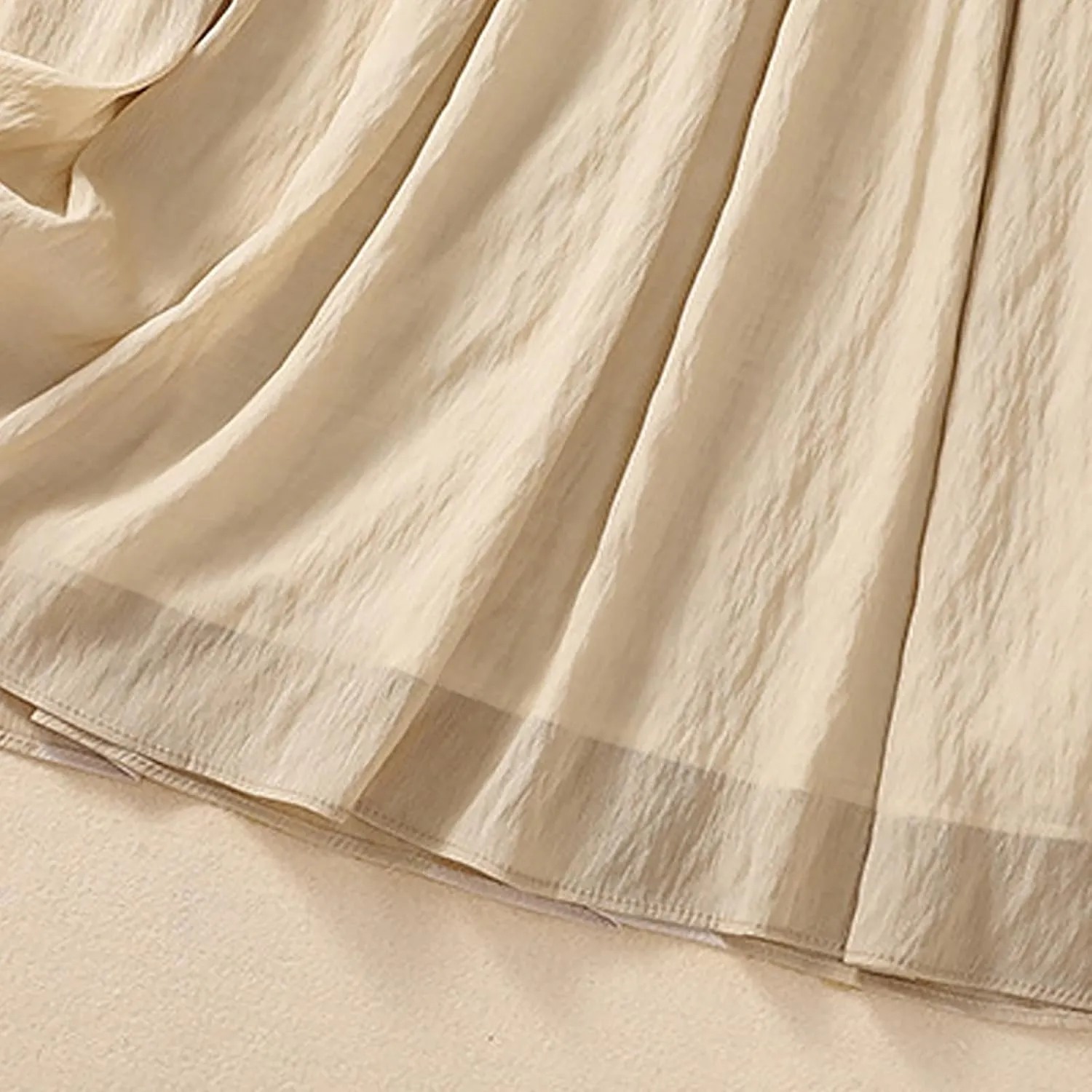 Women Cotton Linen Midi Skirt with Lining Flowy Casual Pleated A-Line Skirts Elastic Lace-Up High Waist Beach Skirt