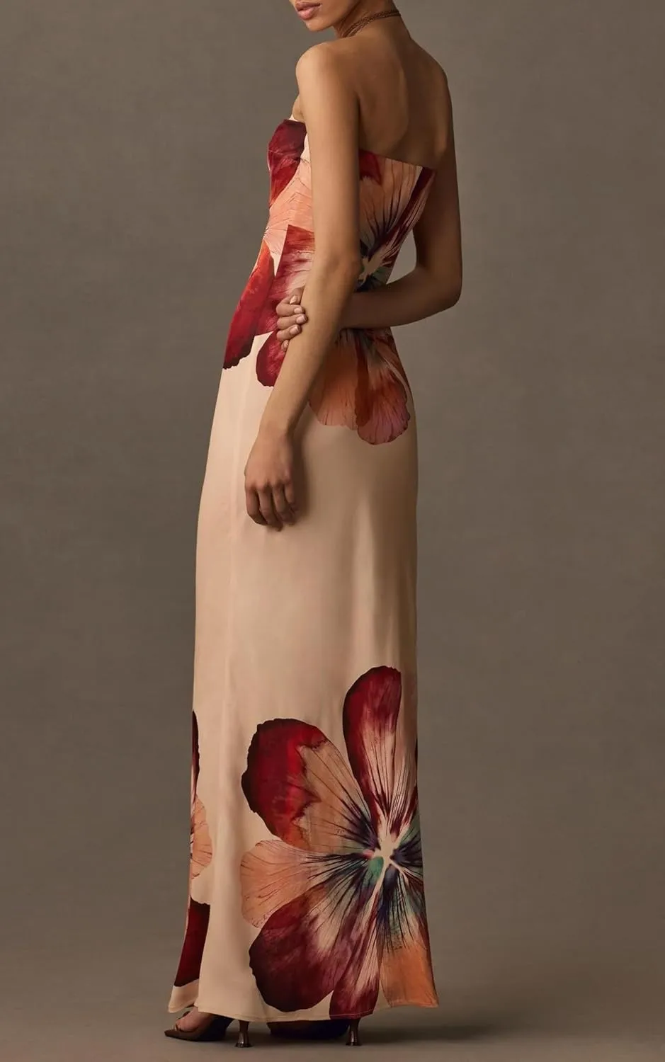 Women Floral Strapless Maxi Dresses Y2K Flower Backless Bodycon Long Tube Top Dress Summer Formal Cocktail Sundress
