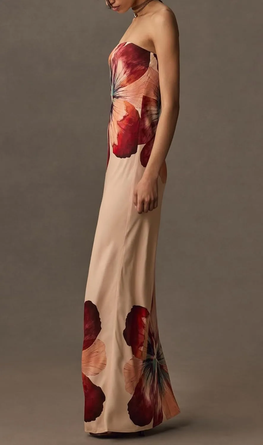 Women Floral Strapless Maxi Dresses Y2K Flower Backless Bodycon Long Tube Top Dress Summer Formal Cocktail Sundress