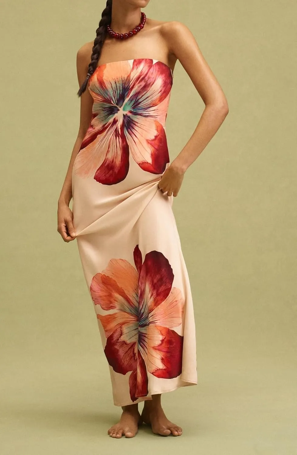 Women Floral Strapless Maxi Dresses Y2K Flower Backless Bodycon Long Tube Top Dress Summer Formal Cocktail Sundress