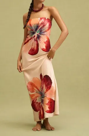 Women Floral Strapless Maxi Dresses Y2K Flower Backless Bodycon Long Tube Top Dress Summer Formal Cocktail Sundress