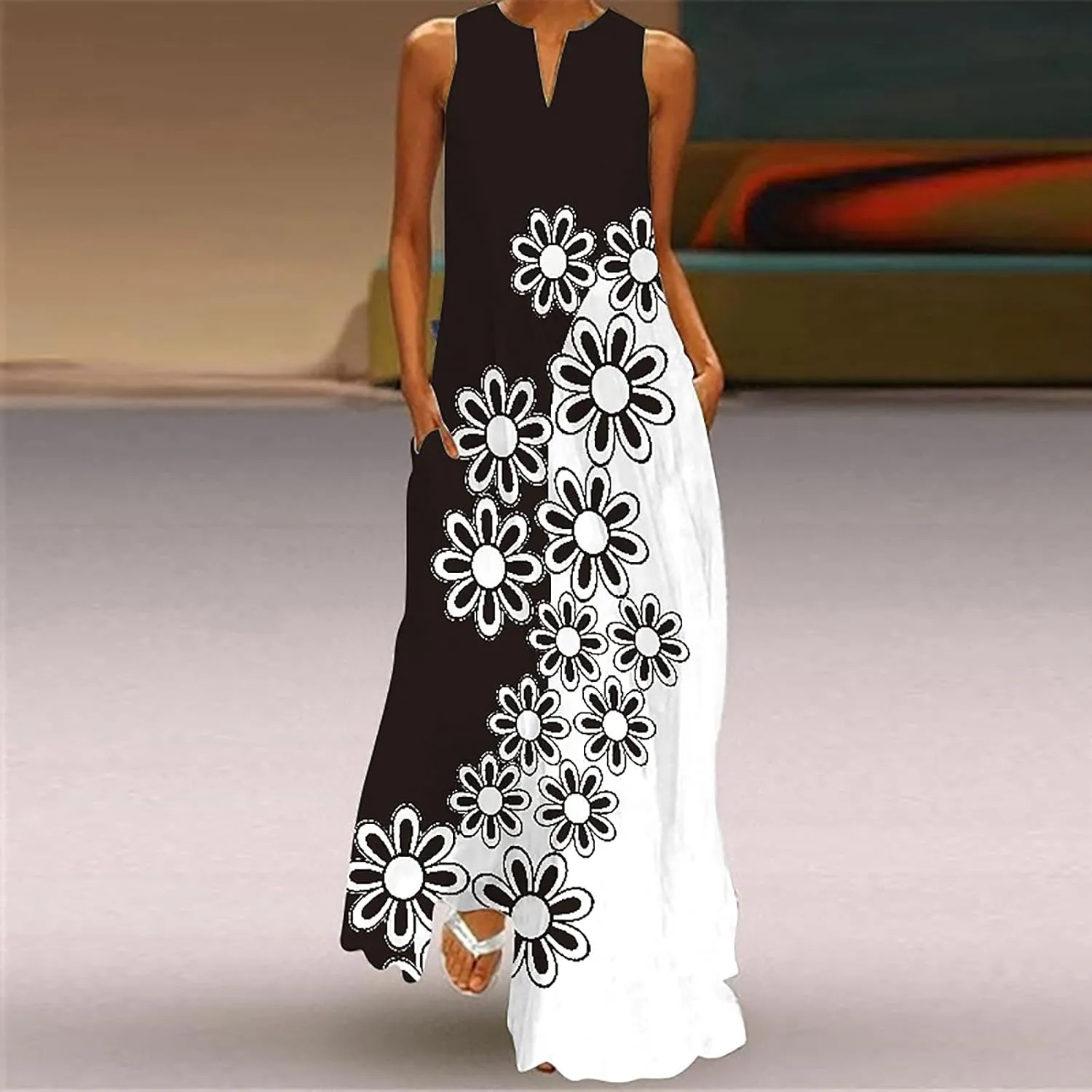 Women Foral Boho Causal Dress Summer Vacation Sun Dresses Sleeveless Flowy Dress Sundress 2024 Rendy Boho Clothing