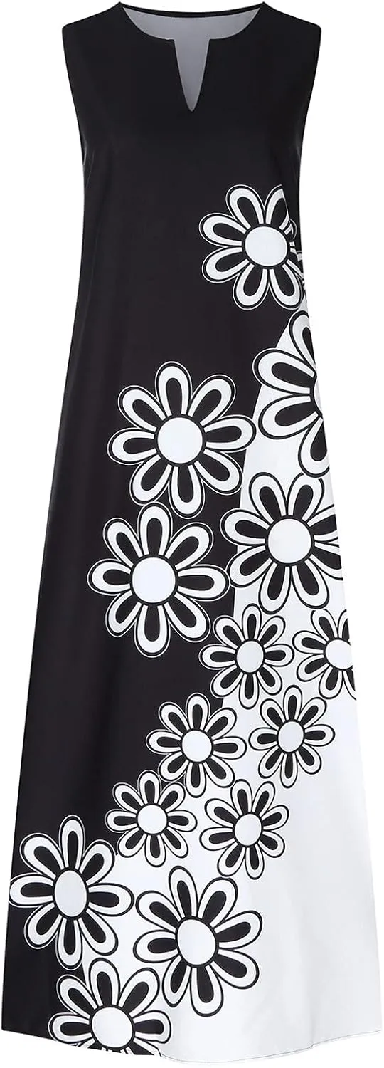 Women Foral Boho Causal Dress Summer Vacation Sun Dresses Sleeveless Flowy Dress Sundress 2024 Rendy Boho Clothing