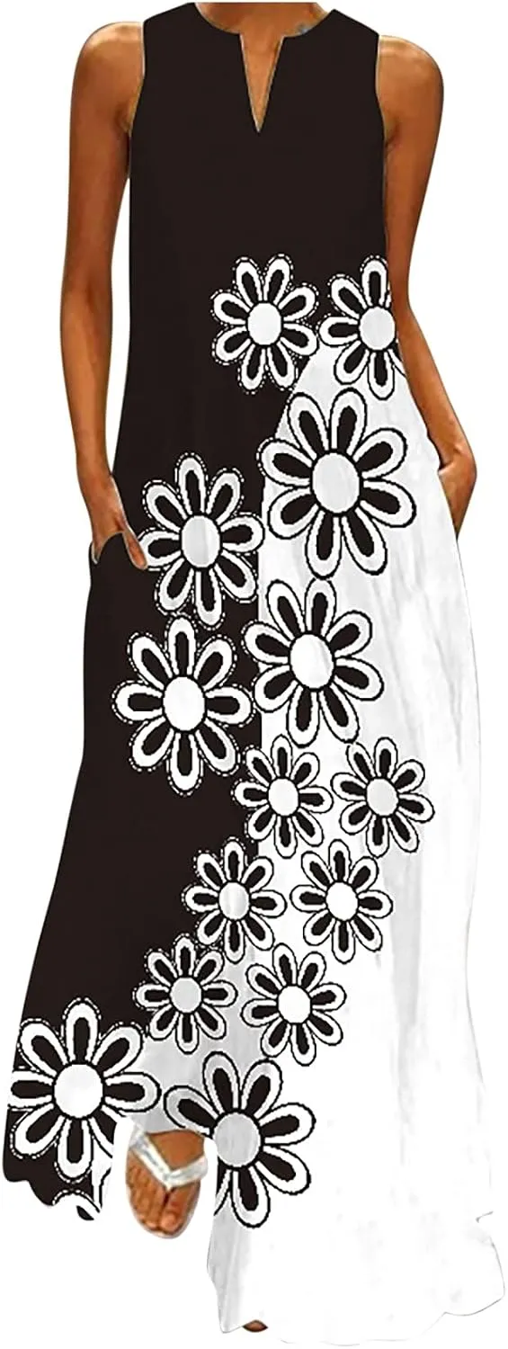 Women Foral Boho Causal Dress Summer Vacation Sun Dresses Sleeveless Flowy Dress Sundress 2024 Rendy Boho Clothing