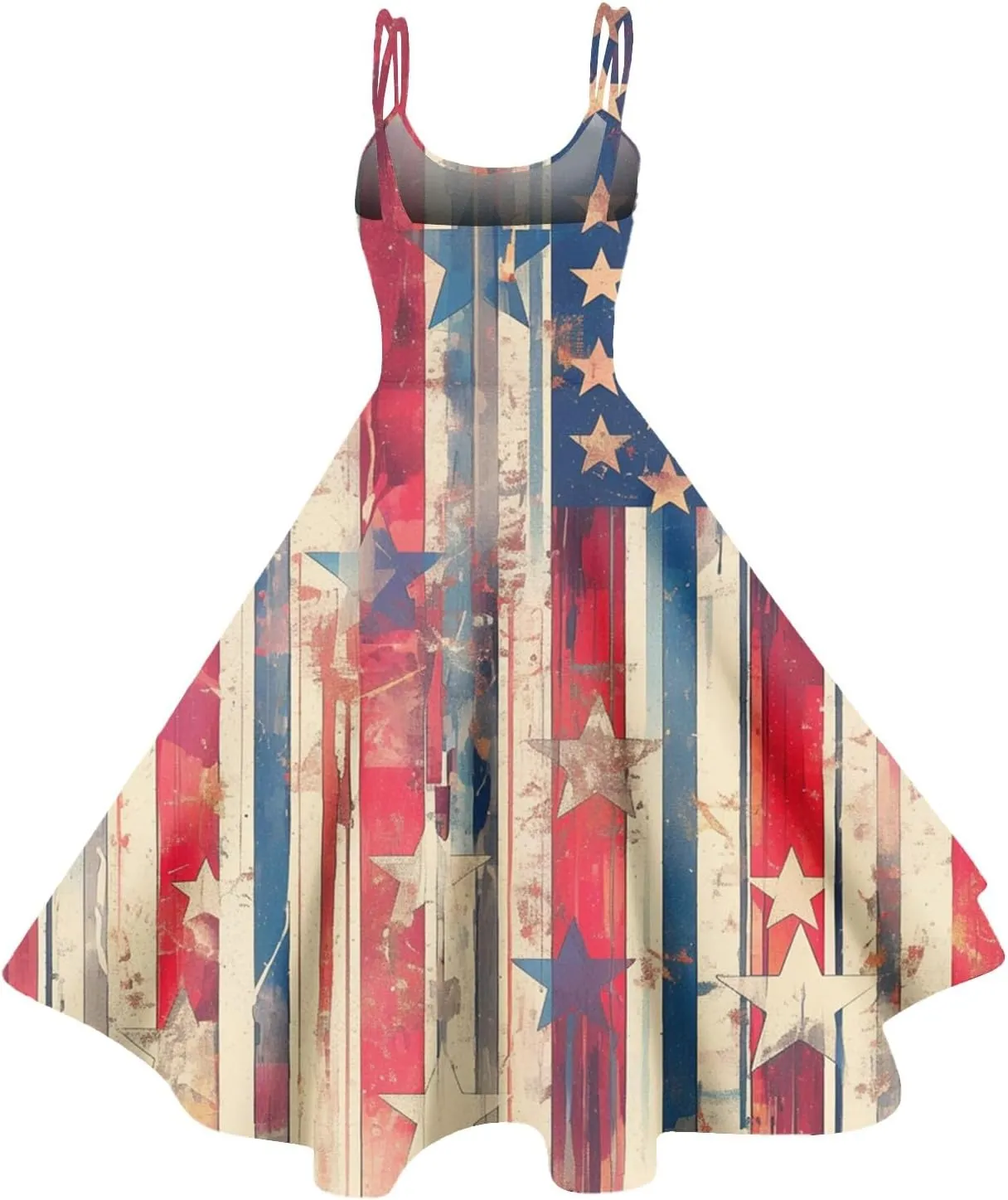 Women Fourth of July Dress Midi Red White and Blue Dresses Spaghetti Strap USA Flag Dress Holiday Festival Dresses