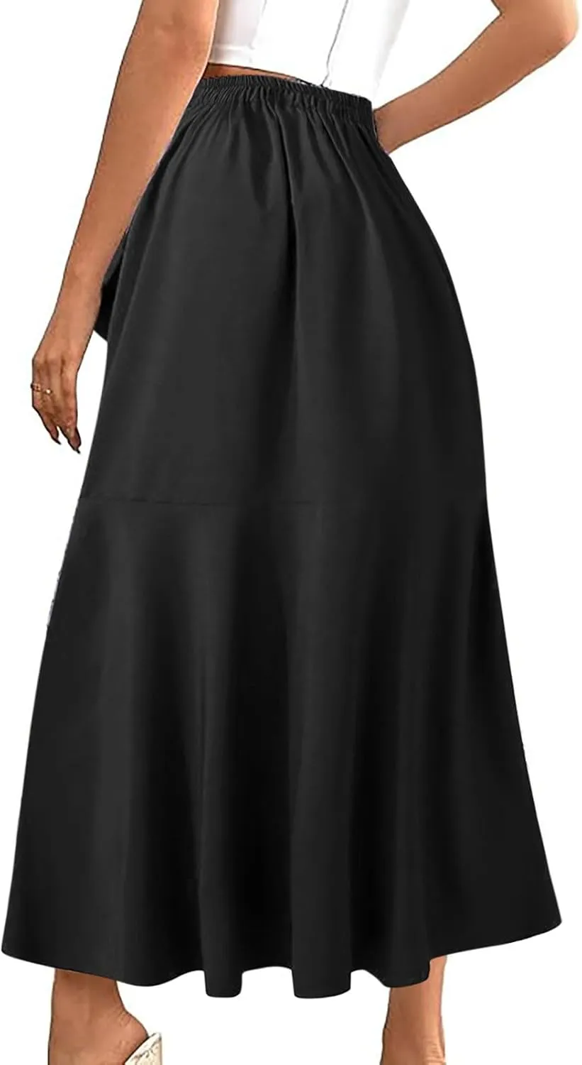 Women Irregular Ruffle Skirts Solid Work Outfits Elegant Slit Maxi Skirt High Waist Belt Flowy Skirts Trendy Clothes