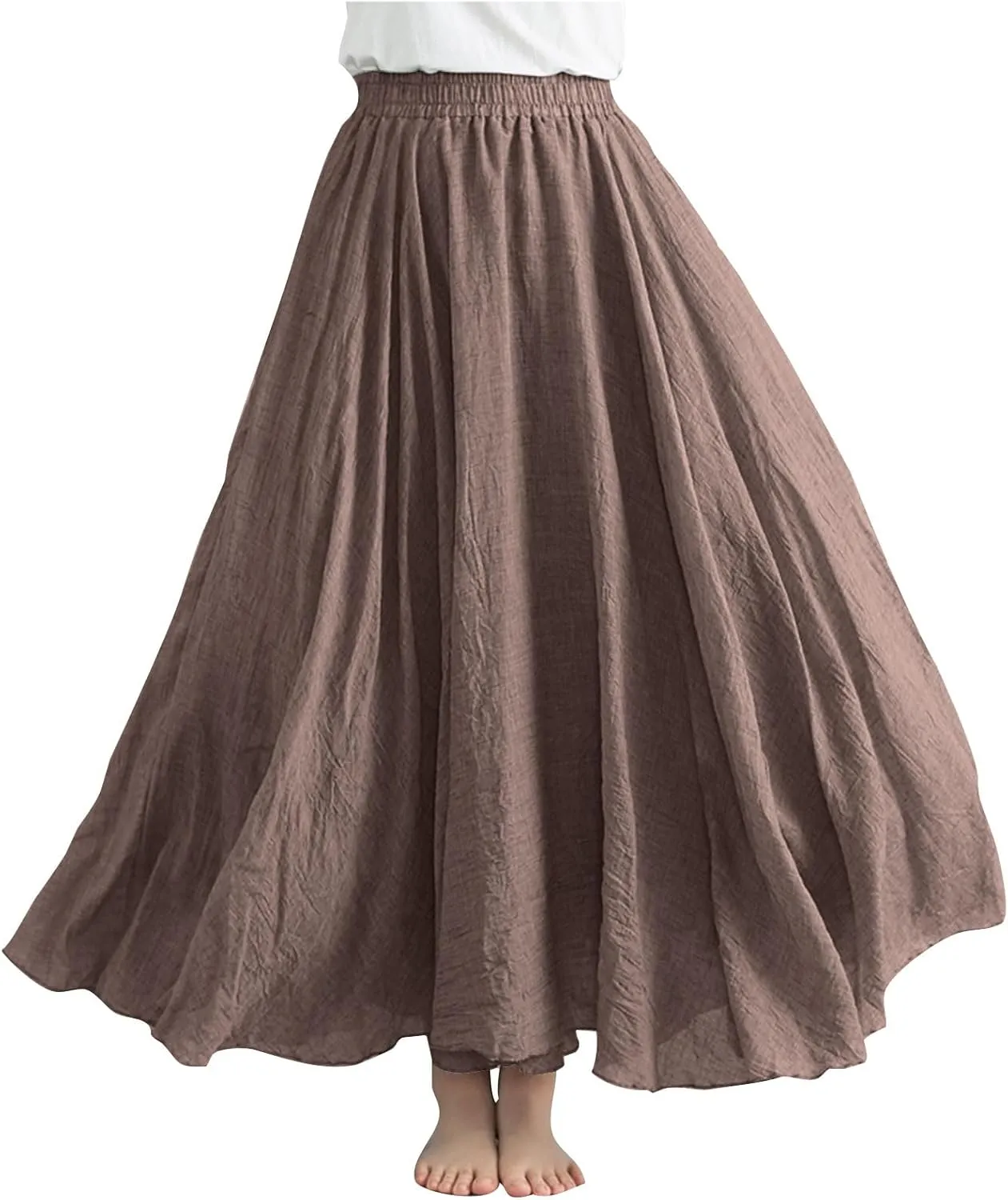Women Linen Skirt A Line Maxi Skirts High Waisted Midi Skirt Summer Boho Skirts Flowy Long Skirt Beach Vacation Skirt