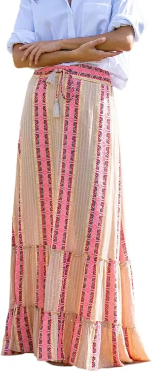 Women Long Skirt Prints High Waist Loose Pleated Ruffle Flowy Maxi Skirt Beach Vacation Outfits Boho Skirt