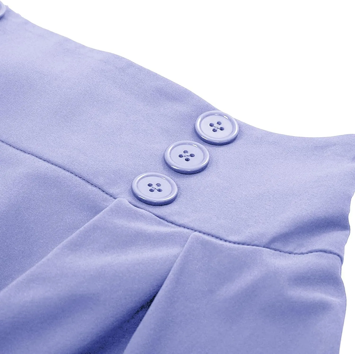 Women Midi Skirt Button High Waisted Elastic Casual Solid Color Pleated Knee Length Flowy A Line Skirts