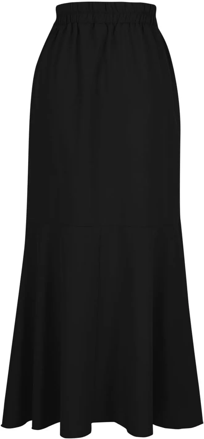 Women Ruffle Wrap Skirt Tie Waist Boho High Low Asymmetrical Maxi Beach Skirt Fishtail Long Casual Loose Flowy Skirt
