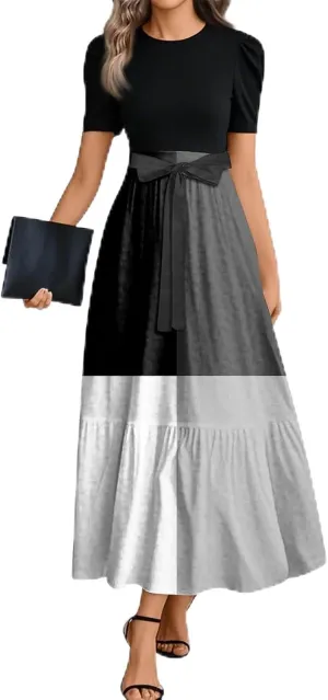 Women Summer 2025 Maxi Dress Vacation Floral Printed Belted Boho Casual Dresses Beach Long Flowy Vacation Sun Dress