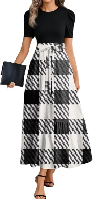 Women Summer 2025 Maxi Dress Vacation Floral Printed Belted Boho Casual Dresses Beach Long Flowy Vacation Sun Dress