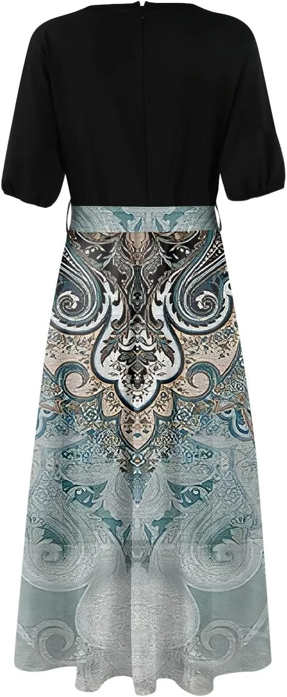 Women Summer Casual Short Sleeve V-Neck Aline Swing Flowy Tiered Shirt Maxi Beach Long Dress 2025 Trendy Outfits