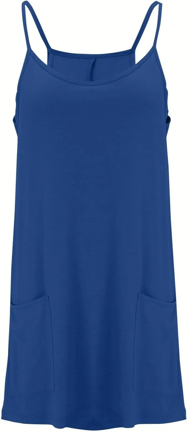 Women Summer Casual Swing T Shirt Dresses Beach Cover up Plain Tank Dress with Pockets