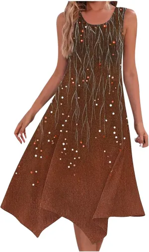 Women Summer Long Midi Dress Casual Sleeveless Sun Dresses Trendy Floral Print Boho Beach Sundress with Pockets