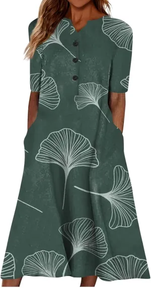 Women Summer Maxi Dress Short Sleeve Swing Casual Floral Baggy Vacation Long Beach Sundress Outfits