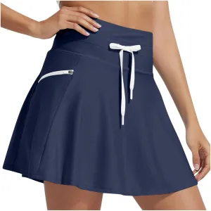 Women Swim Skirt Tummy Control Drawstring Skirts High Waist Skirts Quick Dry Swimsuit Bottoms with Zipper Pockets