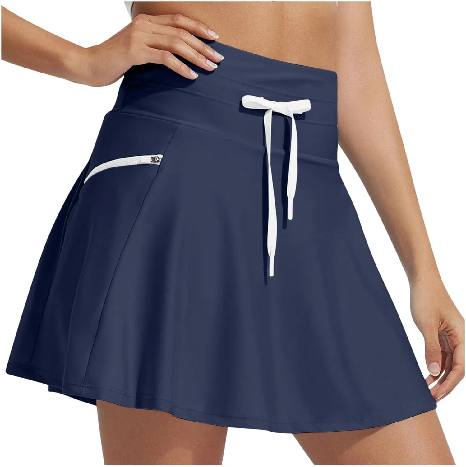 Women Swim Skirt Tummy Control Drawstring Skirts High Waist Skirts Quick Dry Swimsuit Bottoms with Zipper Pockets