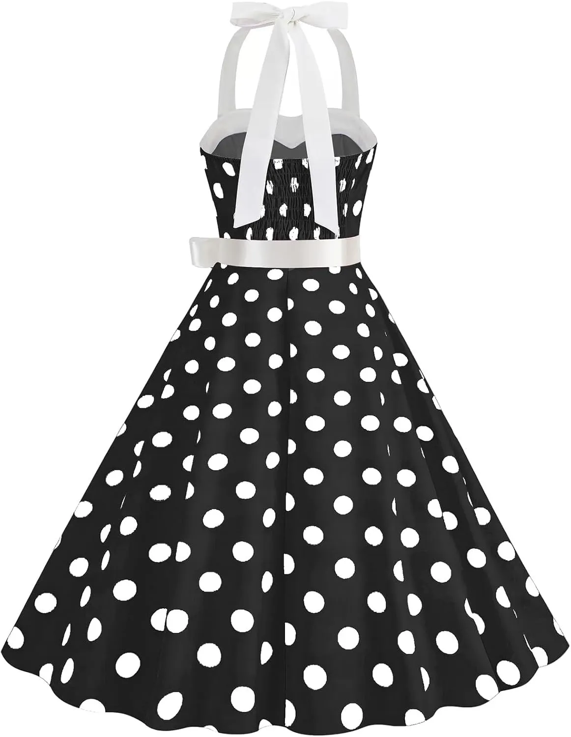 Women's 1950s Polka Dot Swing Dress Halter Neck Vintage Rockabilly A-Line Cocktail Party Dresses with Bow
