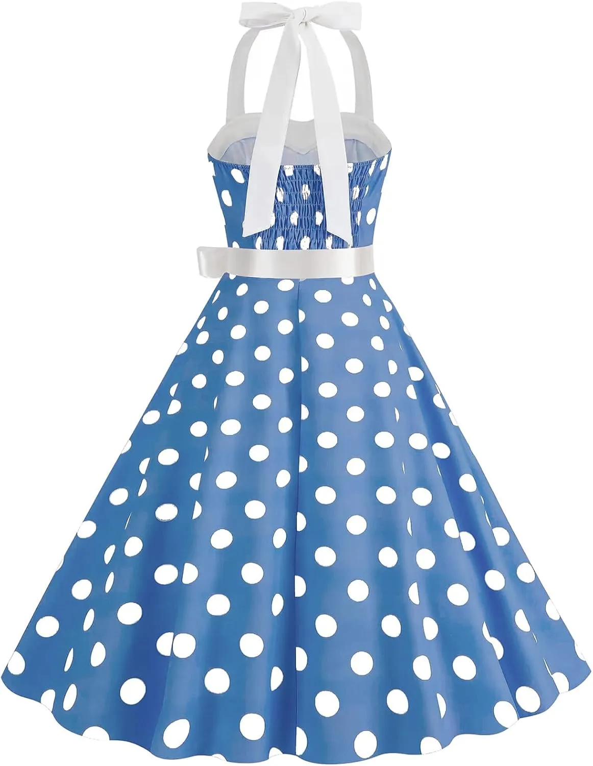 Women's 1950s Polka Dot Swing Dress Halter Neck Vintage Rockabilly A-Line Cocktail Party Dresses with Bow