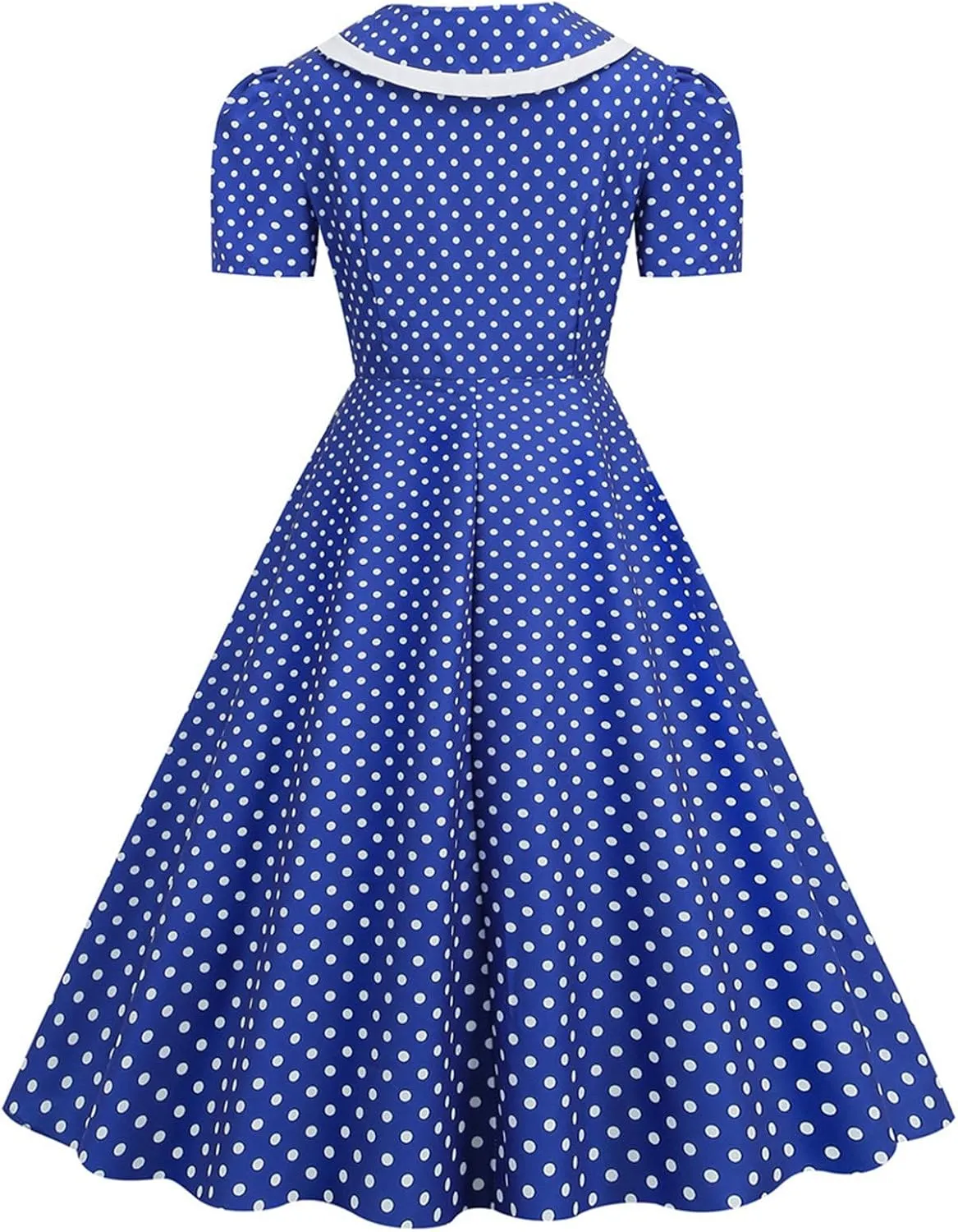 Women's 1950s Vintage Audrey Hepburn Style Cocktail Party Swing Dresses Lapel Short Sleeve Polka Dot Midi Tea Dress