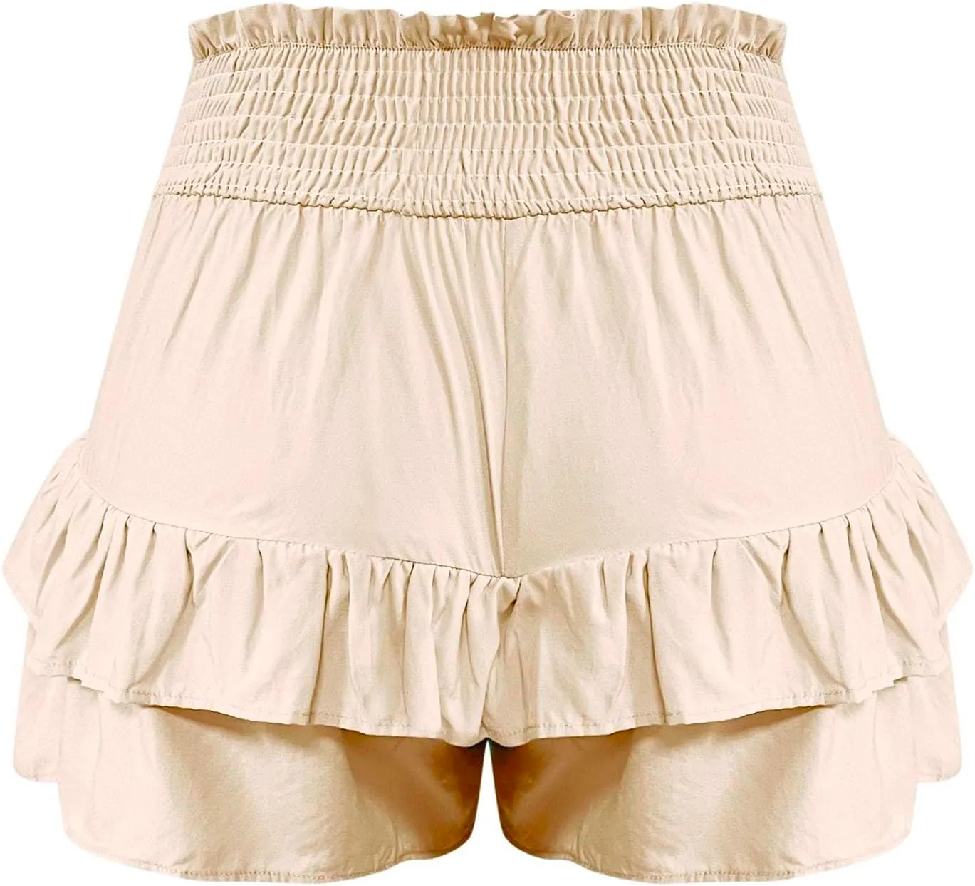 Women's 2025 Bohemian Stretch Waist Solid Pleated Flared Ruffle Mini Skater Skirt, S-2XL