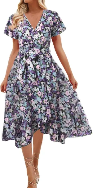 Women's 2025 Floral Spring Maxi Dress, Summer Long Sleeve V-Neck Empire Waist Dress, Flowy Wedding Guest Dresses