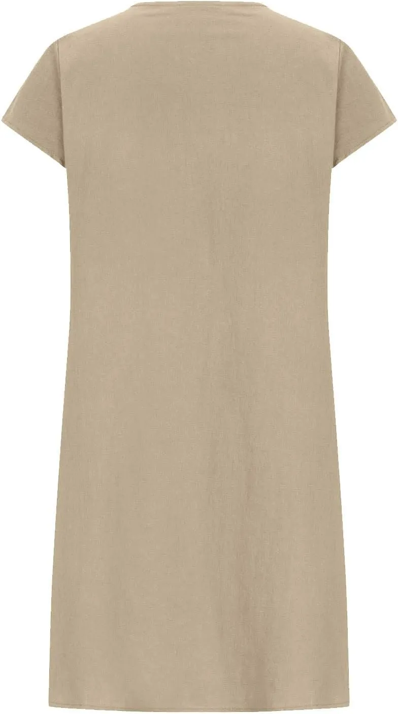 Women's 2025 Plus Size Cap Sleeve Pleated Summer Dresses Cotton Linen Midi Dress Vacation Round Neck Casual Dress