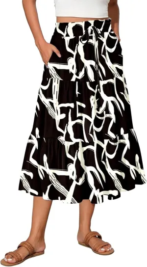 Women's 2025 Spring Summer High Waist Boho Floral Casual Flowy A Line Beach Long Skirts, S-2XL