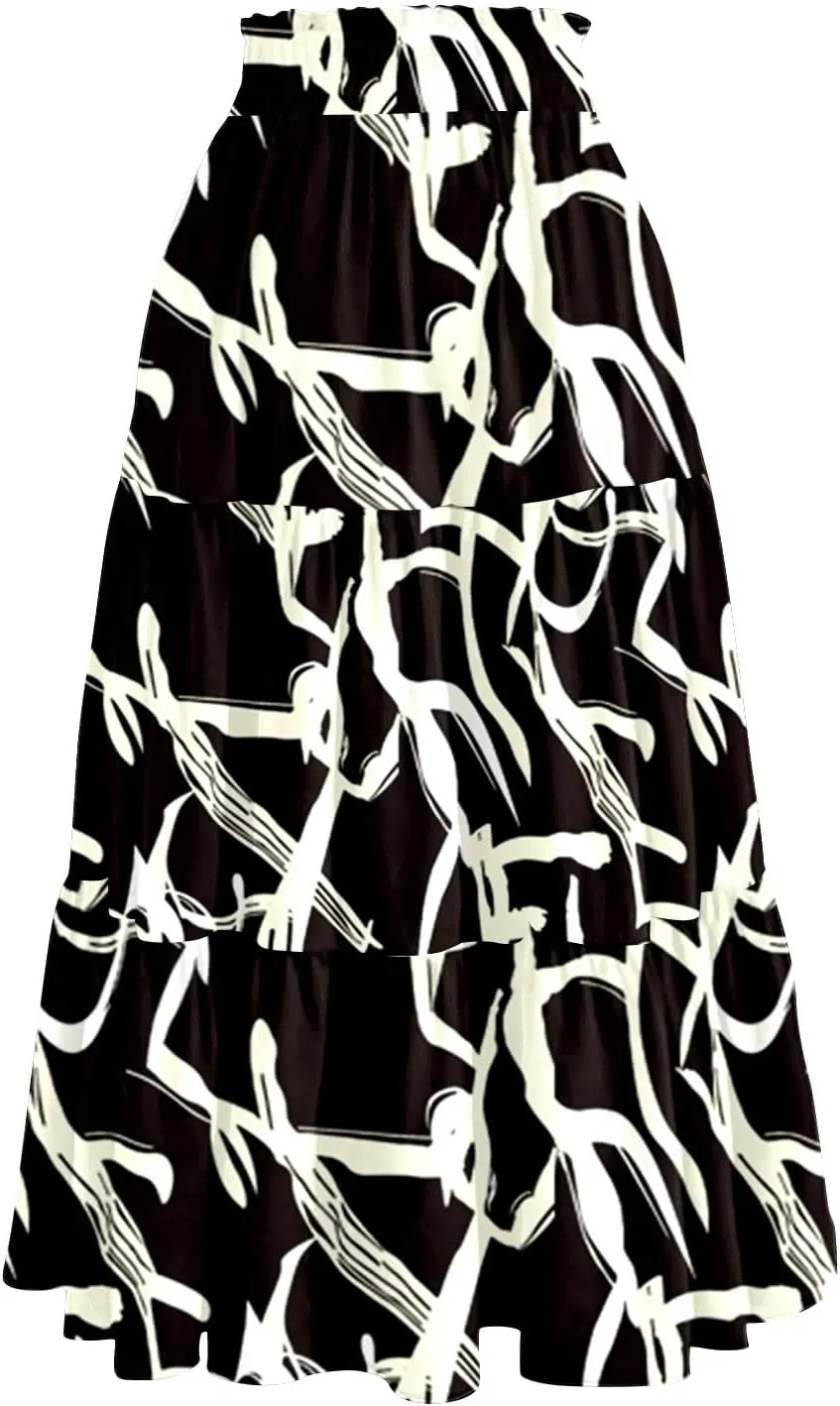 Women's 2025 Spring Summer High Waist Boho Floral Casual Flowy A Line Beach Long Skirts, S-2XL